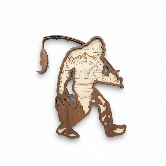 Bigfoot Fishing Wall Art - Studio White Background