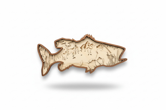 Mountain Scene Bass Wall Art - Studio White Background